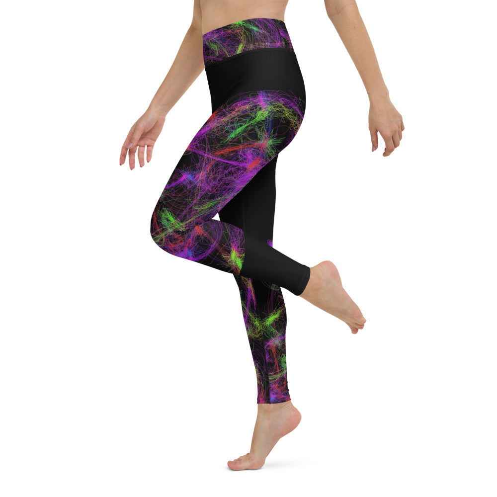 Gym Wear Leggings-Neon Art on Black. Streetwear Leggings. Yoga Pants. WickedYo.